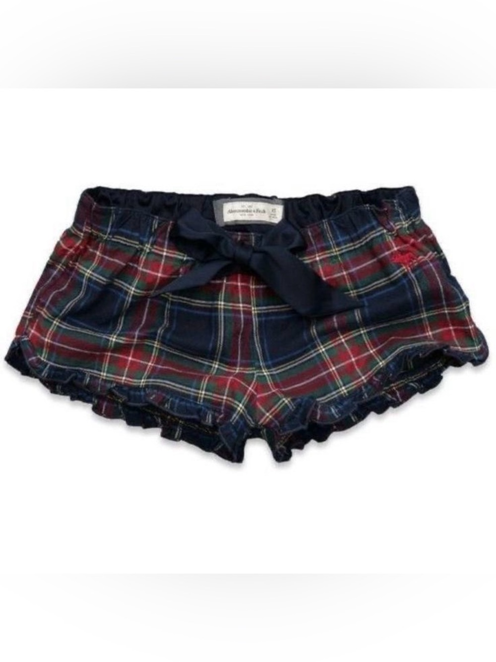 ISO Abercrombie & Fitch Red and Navy Plaid Ruffle Waist Shorts